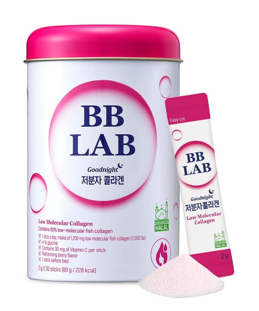BB LAB Good Night Low Molekular Kolagen Powder Stick dodatek, Halal Certified, Korean Marine Collagen, Fish Collagen Peptides, Vitamin C, Glycin, Rychlá absorpce, Mix Berry Flavor