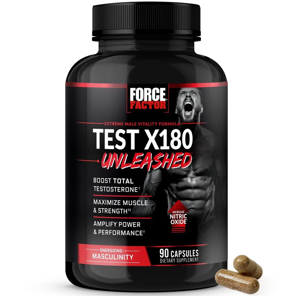 FORCE FACTOR Test X180 Uvolněný Testosteron Booster pro muže stavět svaly, zvýšit sílu, a zlepšit výkon, Testosteron dodatek pro mužské zdraví, 90 Kapsle