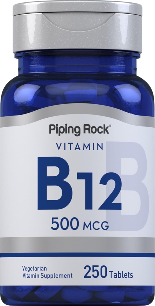 Piping Rock Vitamín B12 OF 124; 500 mcg OF 124; 250 Tablety OF 124; Dodatek pro ženy a muže OF 124; jako kyanokobalamin OF 124; Vegetariánské, Non- GMO, Gluten zdarma