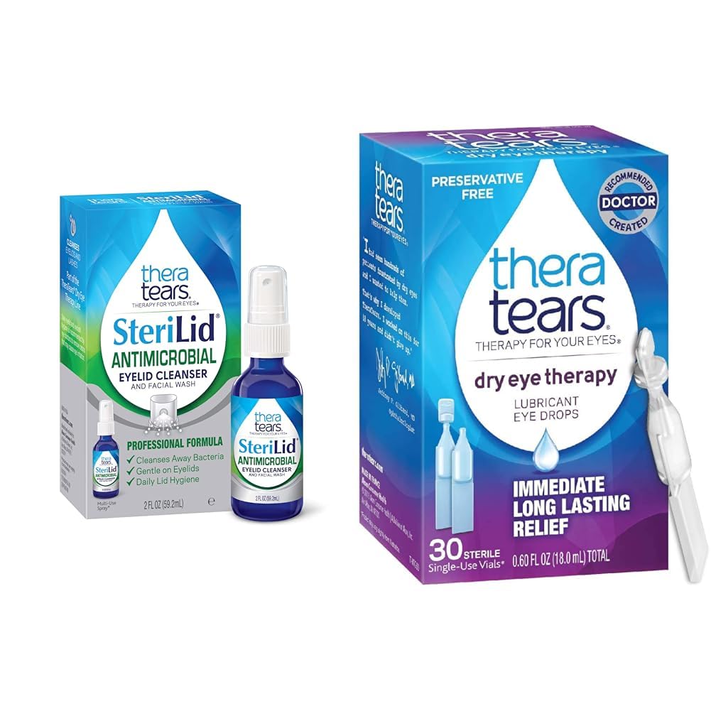 TeraTears Sterilid Oční očista a suchá oční terapie Lubrikant Oční kapky Bundle, 2 fl oz a 30 injekční lahvičky