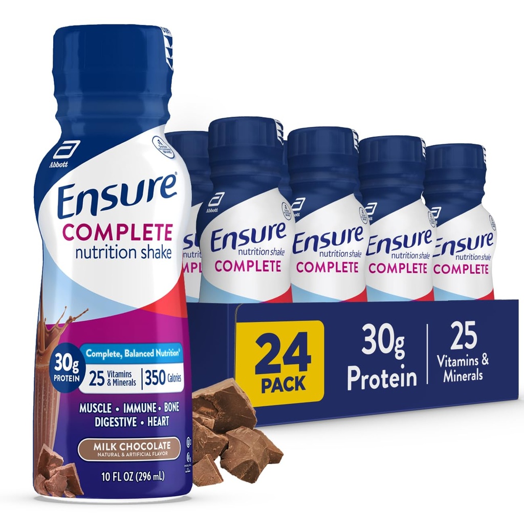 Zajistit COMPLETE Mléko Čokoláda Nutrition Shake, Kompletní, Vyvážená náhrada jídla, připraven k pití, 30g protein, 25 Vitamíny & Minerály, 10 fl oz - 24 Pack