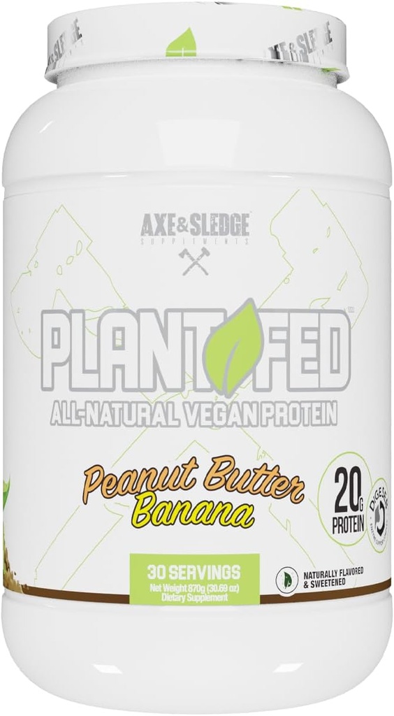 Axe & Sledge Plant Fed Vegan Protein Powder 124; 20g Všechny přírodní bílkoviny, přirozeně ochucené, slazené a barevné 124; Nízký karb, nulový cukr, Makro-Friendly 124; Keto 124; 30 Servings, arašídové máslo banán