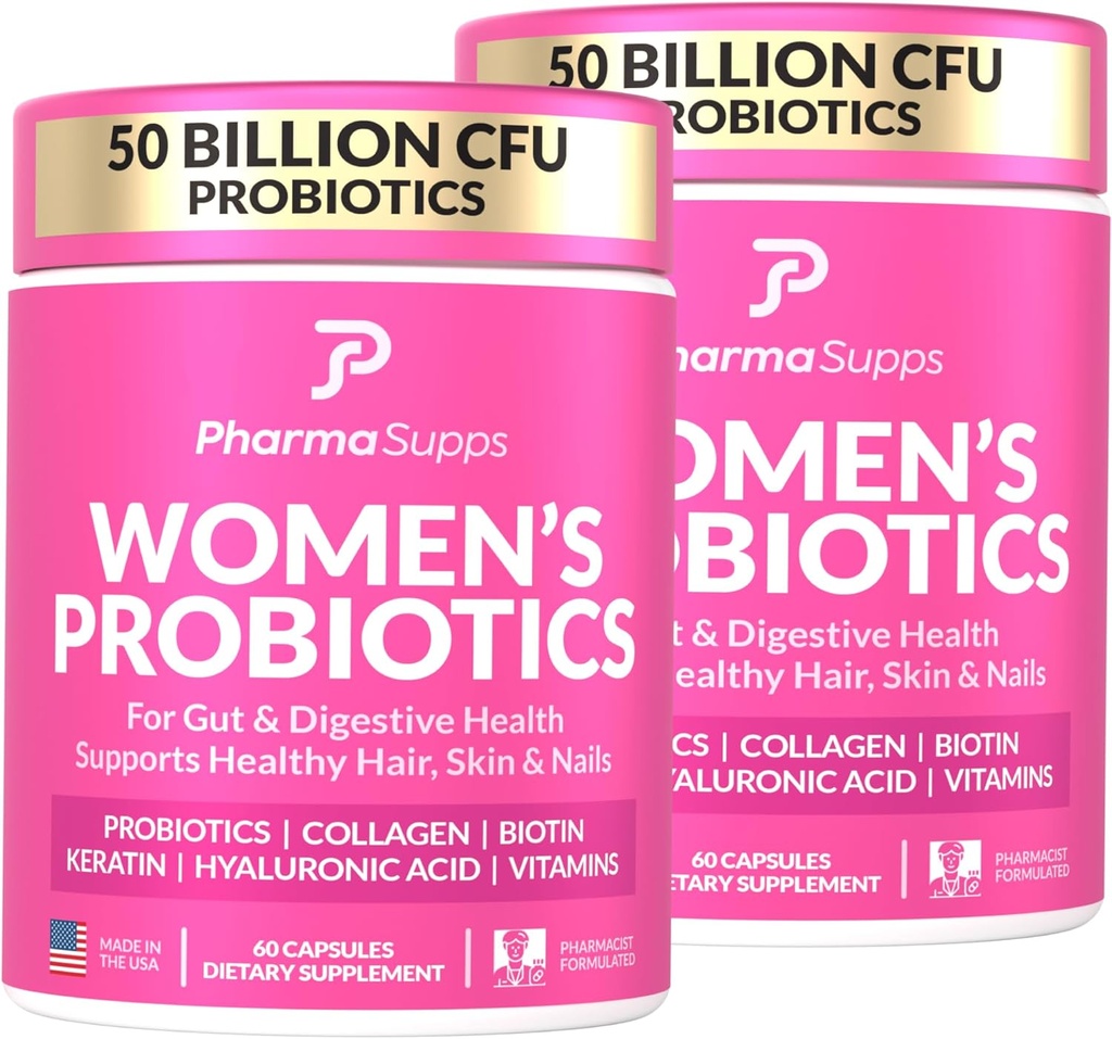 ADVANCED Ženské Probiotika pro Gut Zdraví - Vlasy, kůže, & Nails Vitamíny Podpora - 50 Miliardy CFU w / kolagen, Biotin & Keratin - Probiotický dodatek pro stravitelné zdraví a nadýmání, USA- Made