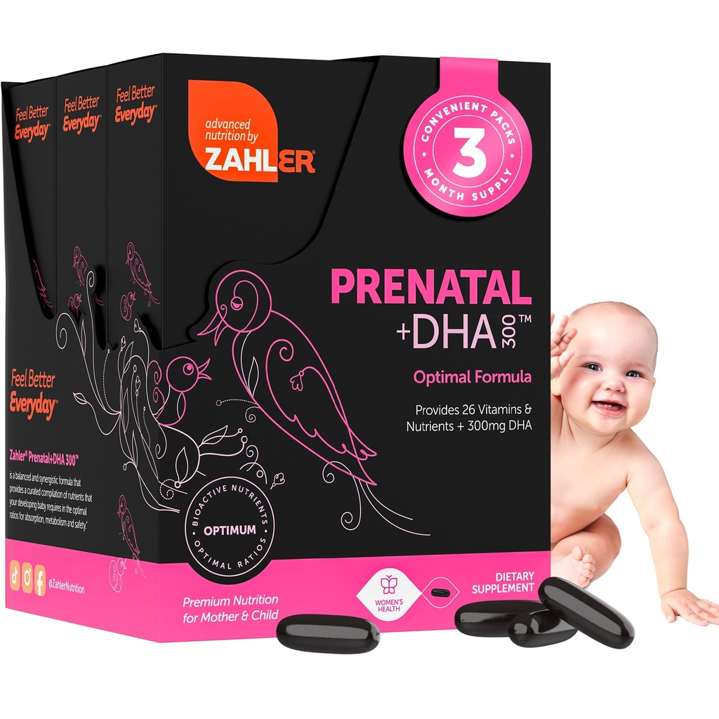 Zahler Prenatal Vitamin s DHA & Folát - DHA doplňky a Prenatal Multivitamin pro matku a dítě - Kosher Prenatal DHA Prenatal Vitaminy se železem, Pre Natal Softgels (180 Počet (balení po 1))