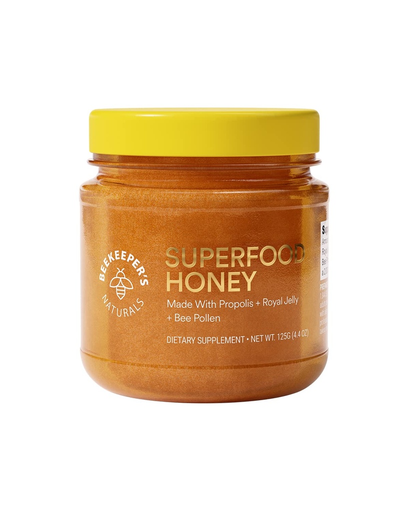 Superfood Honey by Beekeeper 's Naturals - Bee Pollen, Royal Jelly, Propolis, Honey - Natural Energy, Imunity Support, Mental Clarity, Atletic Performance (4.4 oz)