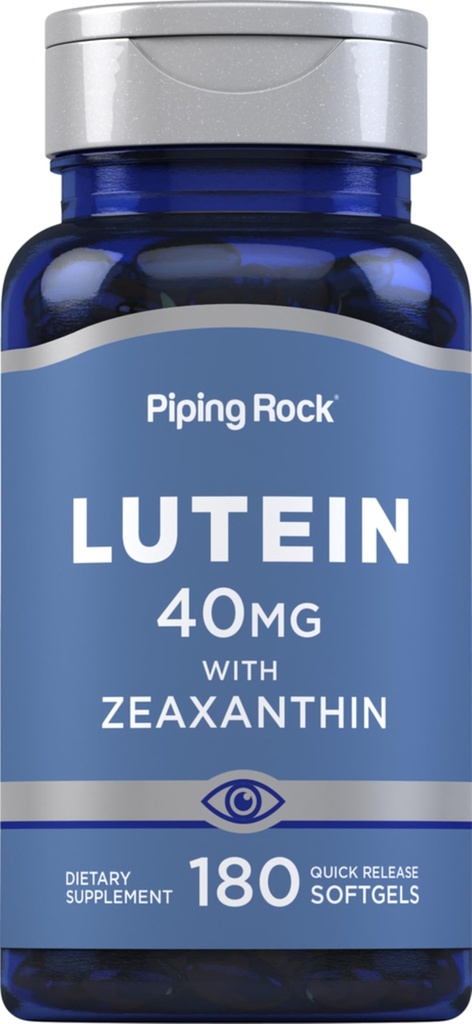 Piping Rock Lutein a Zeaxanthin dodatek 124; 40 mg CYP 124; 180 Softgels CYP 124; Eye Vitamins from Marigold Flower Extract CYP 124; Non-GMO, gluten zdarma