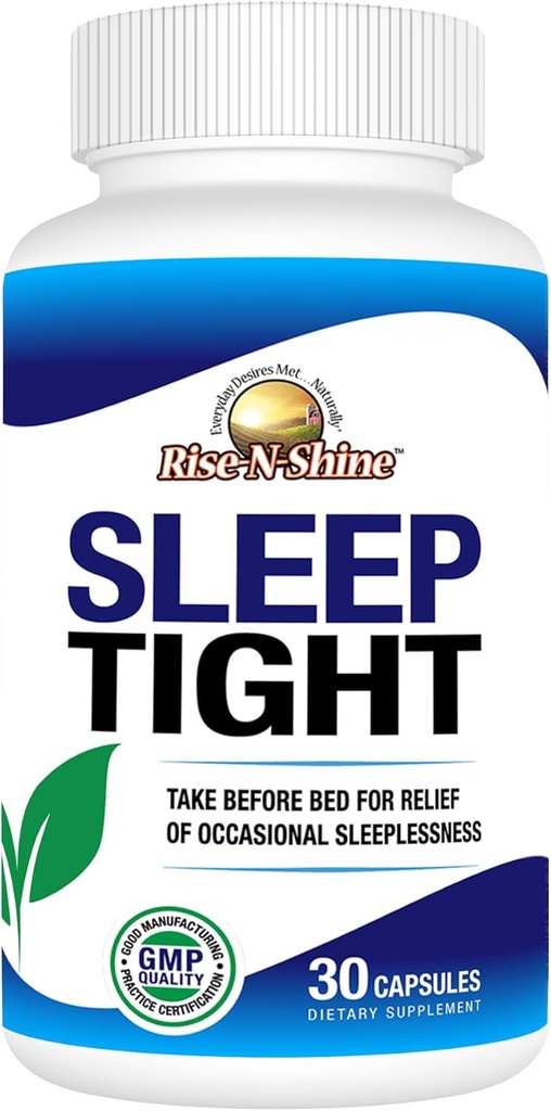Rise-N-Shine Sleep Těsný dodatek s 5 HTP, hořčík, GABA a L-Theanine - pro ženy a muže - 30denní dodávky (30 Kapsle)