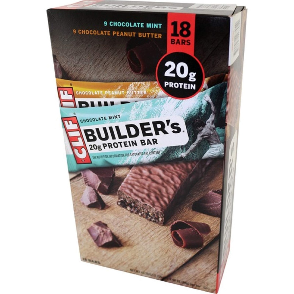 Clif Builder 's Chocolate Protein Bar, 2.4 oz., 18 Bary / Box (220-00543)