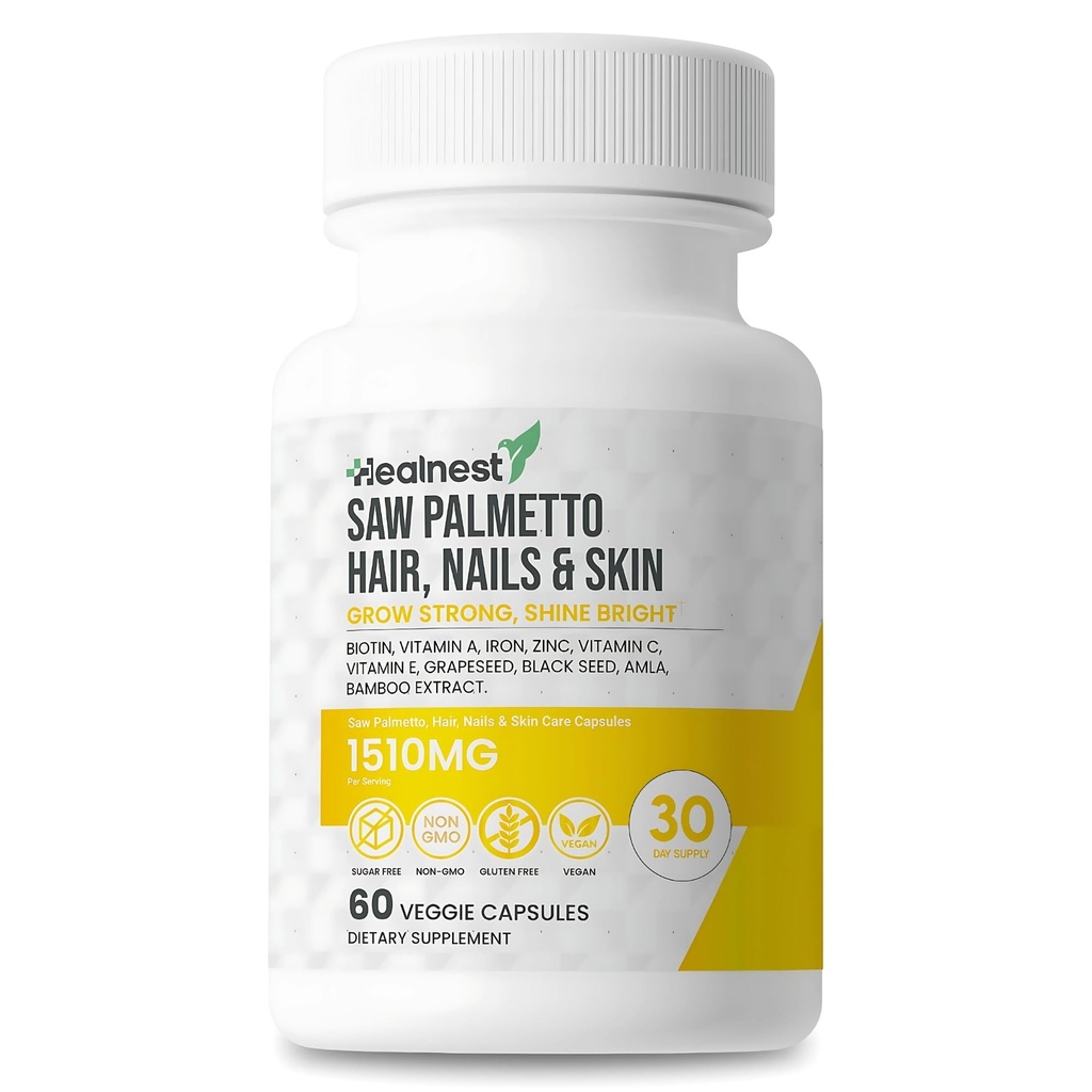Vlasy, nehty a péče o pleť s - Saw Palmetto, Biotin, Amla - 60 Non-GMO, Gluten zdarma, Veggie kapsle pro muže a ženy