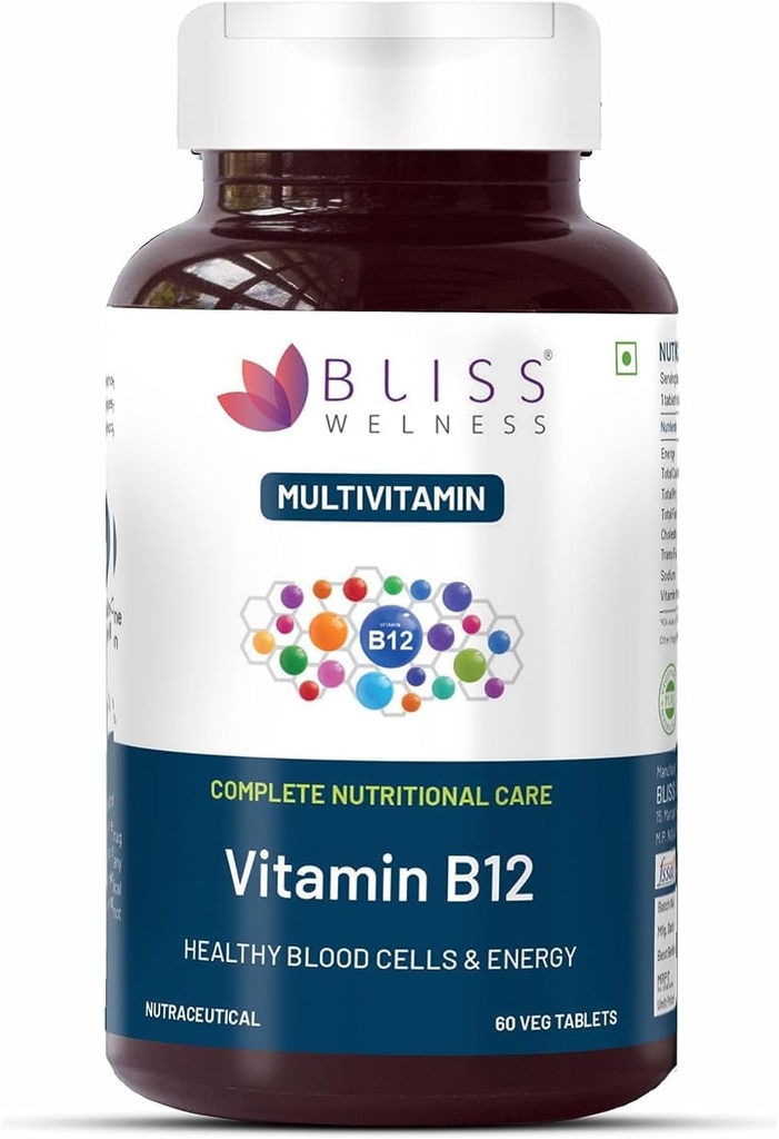 Vitamin B12 100% RDA, Cynokobalamin, zvýšení energetické hladiny Zdravý nervový systém Doplněk pro muže a ženy - 60 Vegetariánských tablet