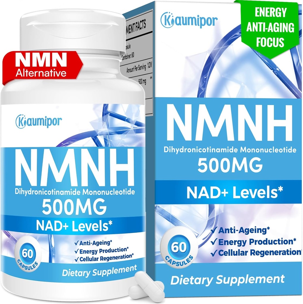 NMNH (Dihydronicotinamid Mononukleotid) NMN Alternativní dodatek, 500 mg per Serving NAD Dodatek k posílení NAD + Úrovně, pro Anti Aging, Energy, Imunity, Focus, 60 Veganských kapslí