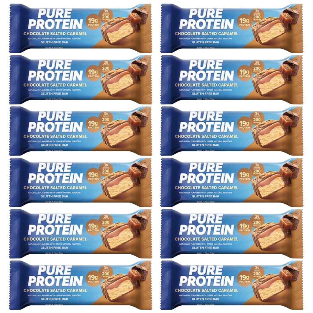 Čisté proteinové tyčinky, vysoký protein, výživné snacks na podporu energie 1.75 oz Nízký cukr, gluten zdarma 12 Count Salted Chocolate Karamel