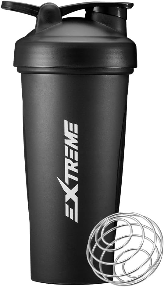 EXTREME Classic Shaker Lahvička s drátěnou whisky, ideální pro proteinové třesenky a předcvičení, Leak Proof Shaker Cups, BPA zdarma, Myčka nádobí SAFE, 24 Ounce, černá