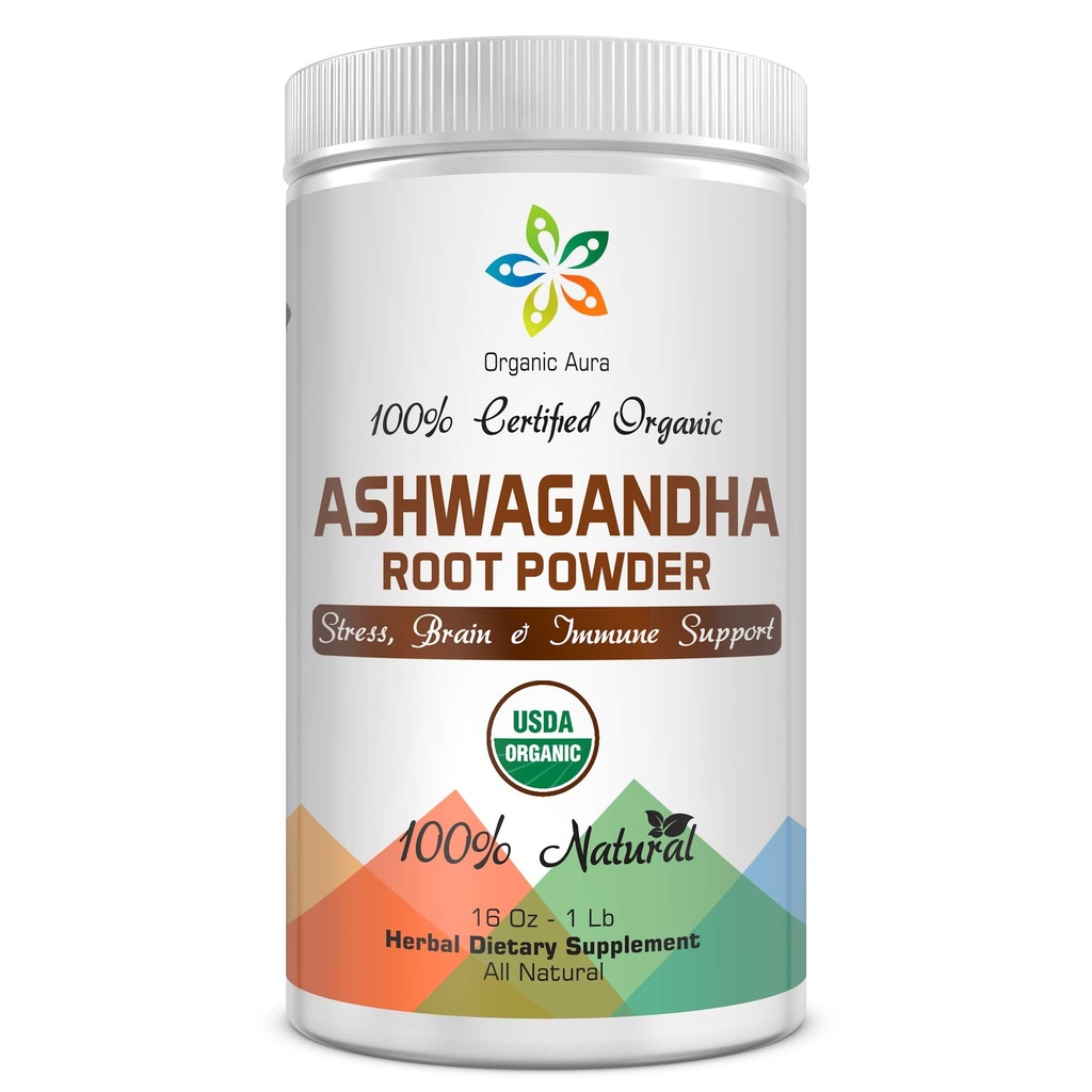 Certified Organic Ashwagandha Root Powder 16Oz -1Lb. Přírodní stres, Mozek a imunitní podpora. Zvyšuje celkové zdraví. Syrové Superfood. 100% přírodní bylina