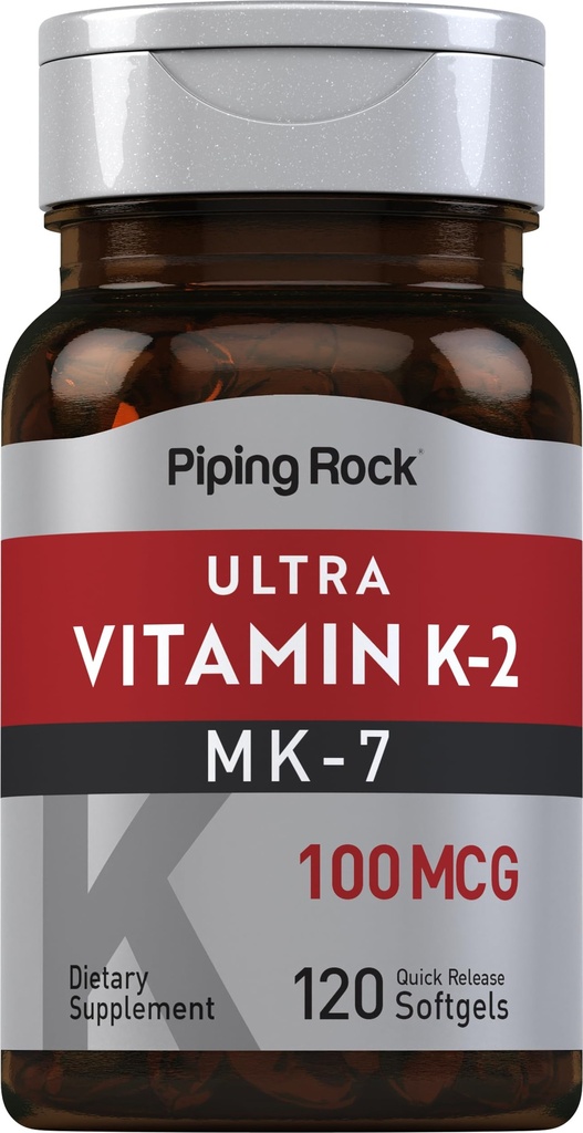 Piping Rock Vitamin K2 MK7 PHARMAN124; 100 mcg PHARMAN124; 120 Softgels PHARMAN124; Non- GMO, gluten zdarma dodatek