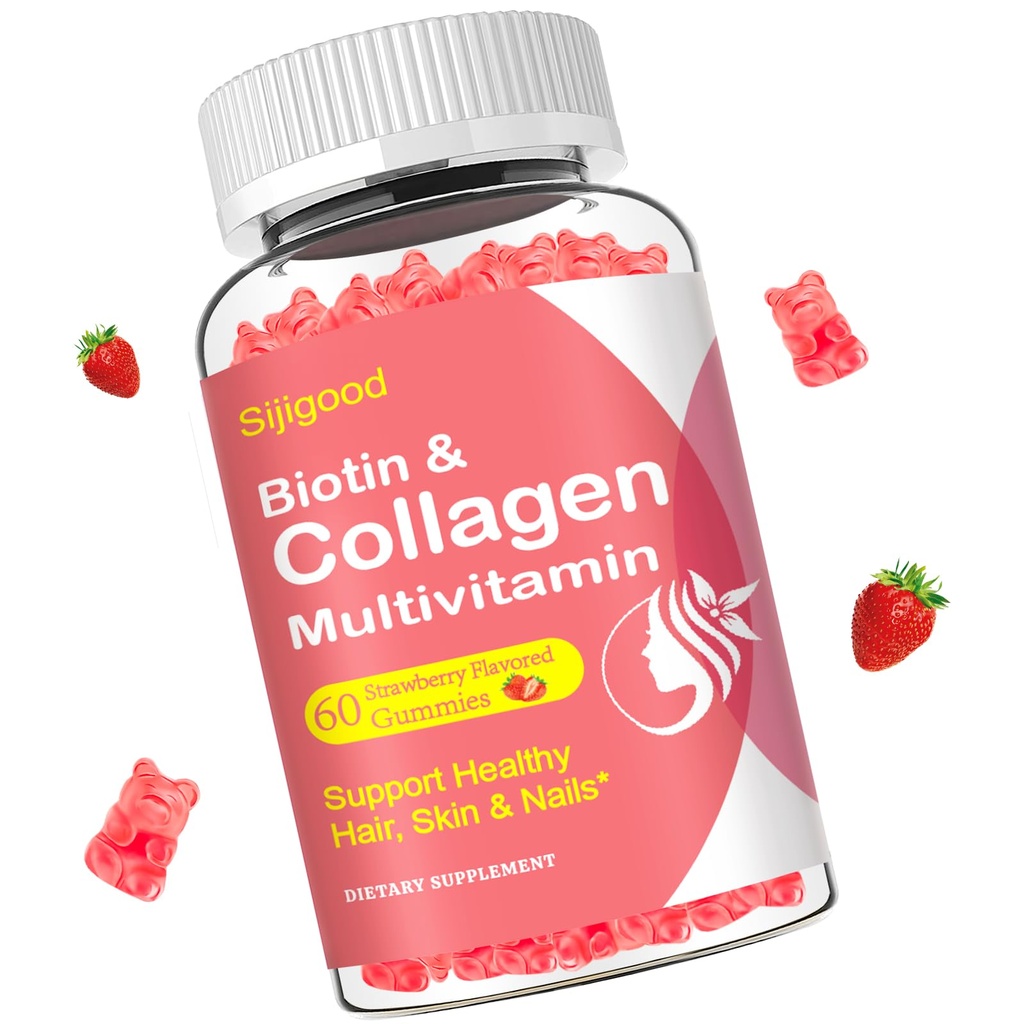 Kolagenové žvýkačky pro ženy Muži, Ženy nad 50, Kolagenové Peptidy Protein Typ I, II, III, V, X s Biotin Keratin Vitamin C A D E B12 K2 pro kůže Vlasové nehty Imunity Energy 60 Jahodové ochucené gumy