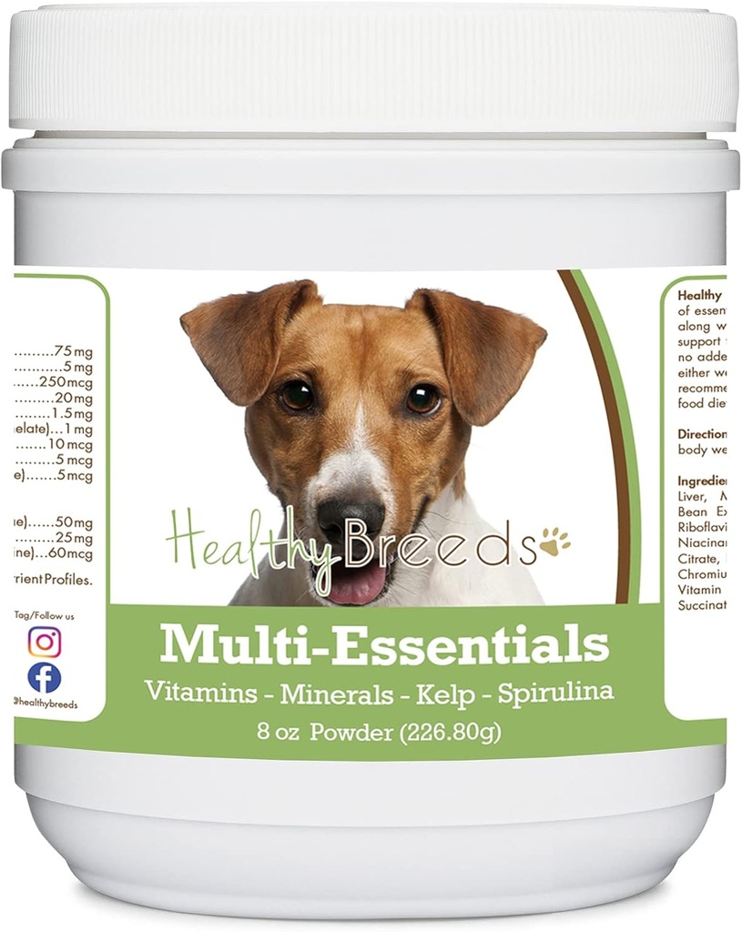 Zdravé plemeno Jack Russell teriér Multi- Essentials Powder for Dogs - ideální doplněk vitamínů, minerály a antioxidanty pro vašeho psa - 8 oz