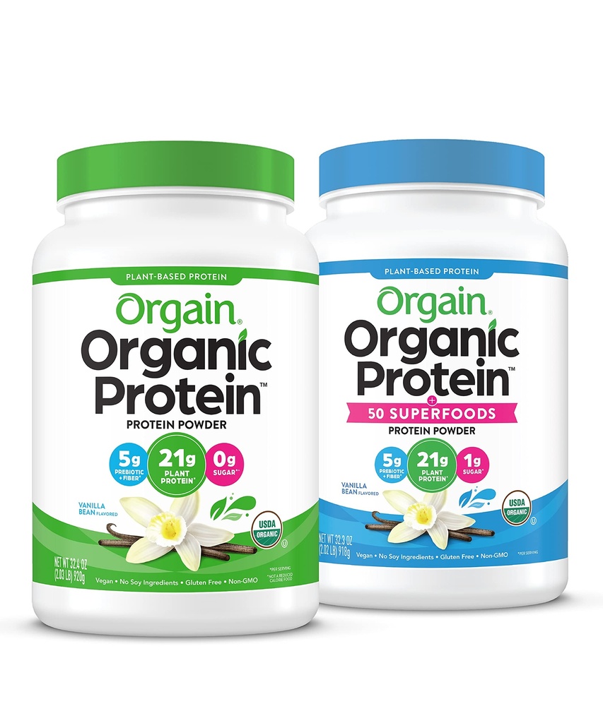 Orgain Organic Vegan & Organic Protein + Superfoods Powerders, Vanilla Bean Flavors - Plant Based Protein, Gluten Free