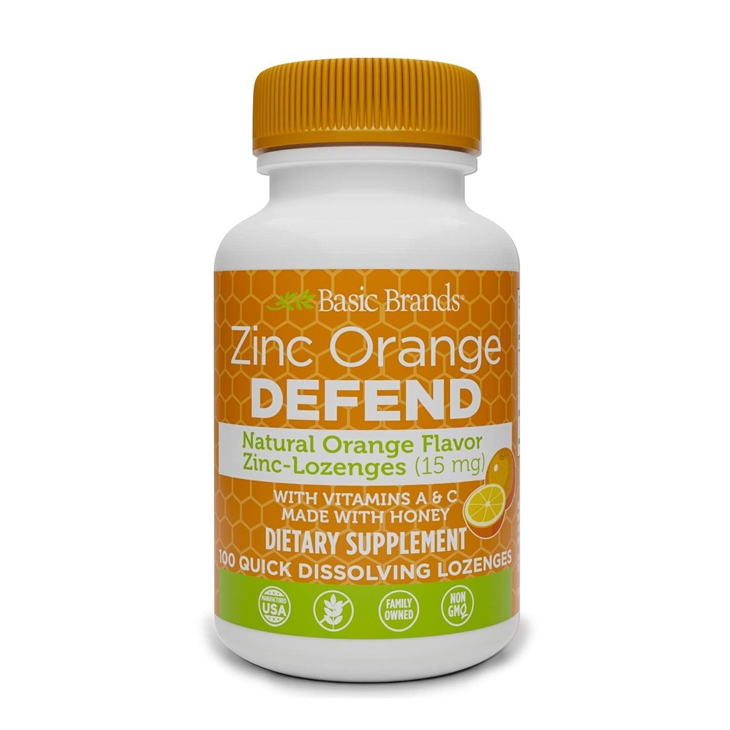Basic Brands Zinek Lozenges, 100 Počet, Orange