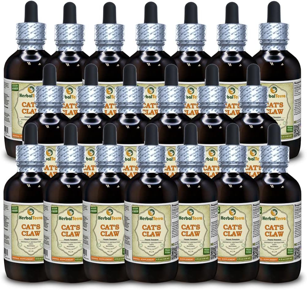 Kočičí dráp (Uncaria Tomentosa) tinktura, sušený vnitřní štěrk tekutý extrakt (značka: HerbalTerra, Proudly Made in USA) 20x4 fl.oz (20x120 ml)