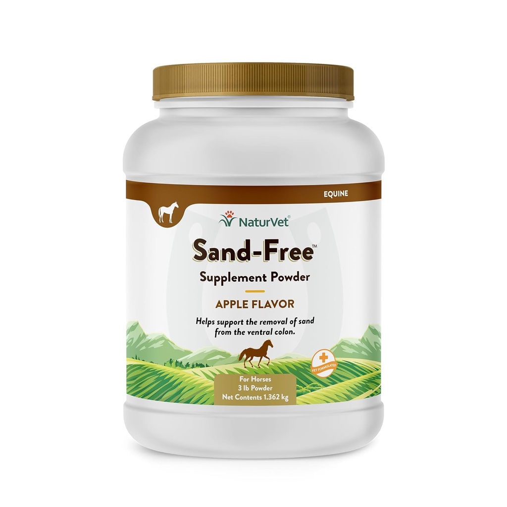 NaturVet - Sand Free Horse Powder - 3 libry - Udržuje zdravé střevní funkce - Podporuje odstranění písku z Ventral Colon - Vylepšený s Tasty Apple Flavor