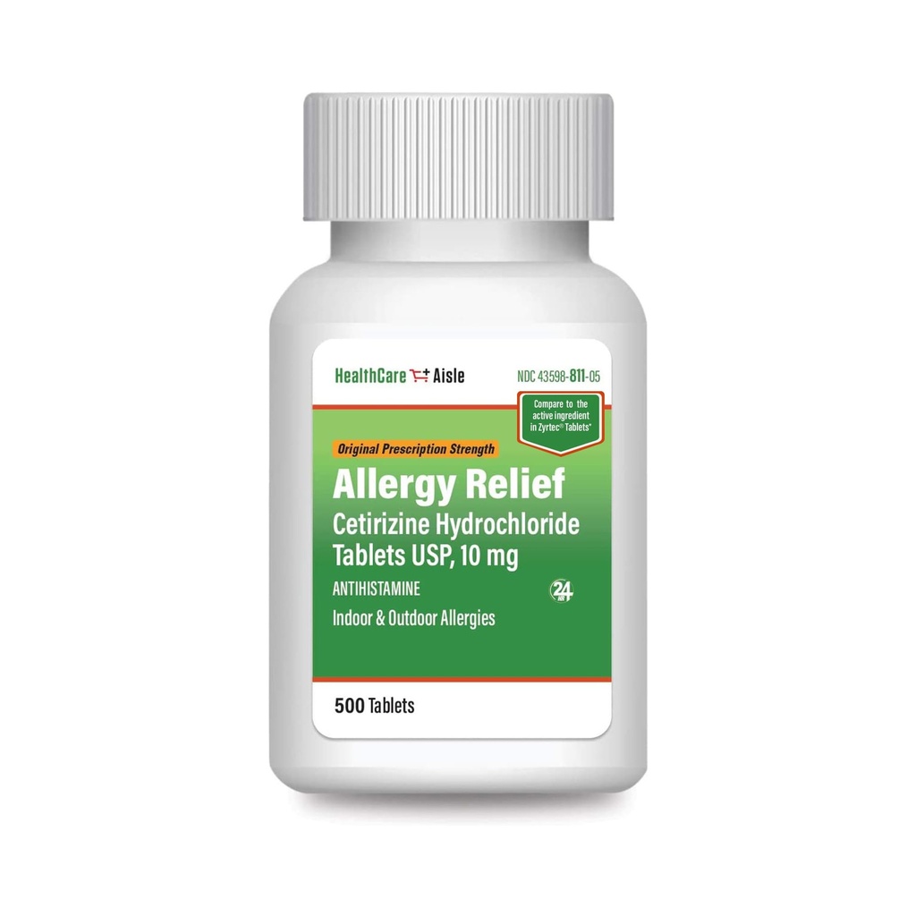 HealthCareAIsle Alergie Relief - Cetirizin Hydrochloride Tablets USP, 10 mg - 500 Tablets - Original Prescription Strength Alergie Medication, 24- Hour Relief
