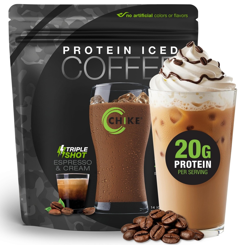 CHIKE Triple Shot Espresso & Cream Protein Iced Coffee, 20 G Protein, 3 Shots Espresso, 1 G Sugar, Keto Friendly and Gluten Free, 14 Služeb (15.8 Ounce)...