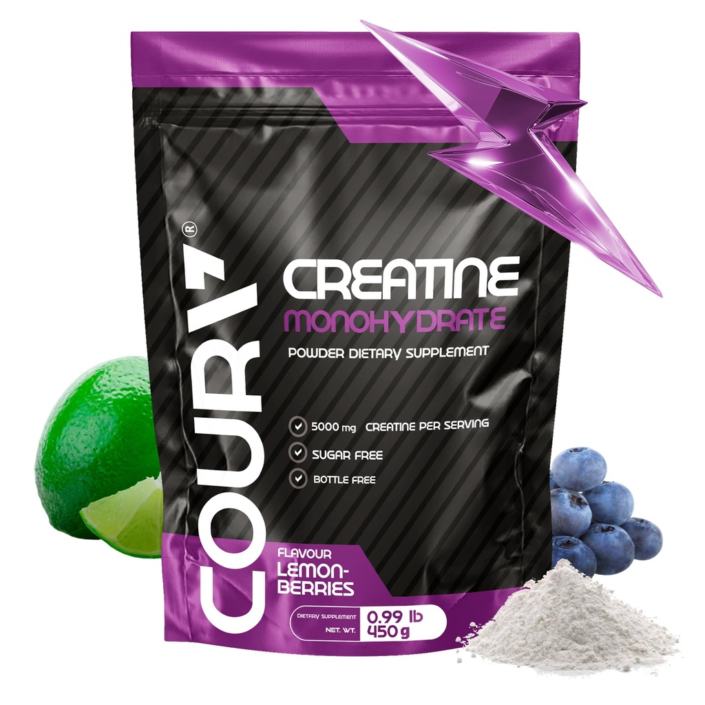 Coura Creatine Monohydrát Lemon- Berries Flavor - Sportovní dodatek - Síla a vytrvalost - Ideální pro intenzivní cvičení - Lepidlo zdarma - 450g