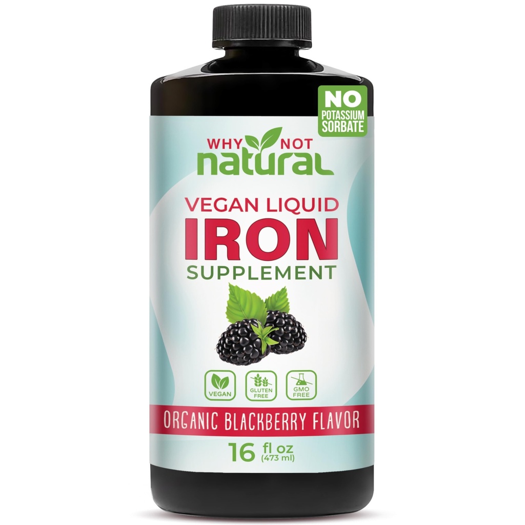 Proč ne přírodní tekuté železo doplněk pro ženy, muže a děti, Vegan Formulace pro anémie, cukr zdarma, Vegan, Non- GMO, Organic BlackBerry Flavor 16 Fl Oz