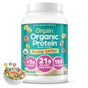 Orgain Organic Vegan Protein Powder, Fruity Cereal - 21g Plant Based Protein, 8g Prebiotic Fiber, Low Net Carb, No Lactosa Ingredients, No Added Sugar, Non- GMO, For Shakes & Smoothies, 2.03 LB