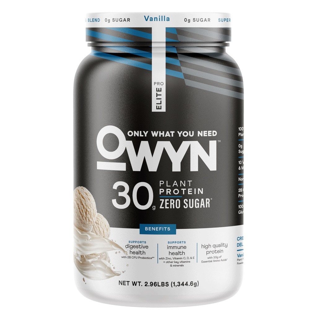 OWYN pouze to, co potřebujete pro Elite Vegan 30g Plant- based High Protein Powder, Nulový cukr (Vanilla, 2,9 liber)