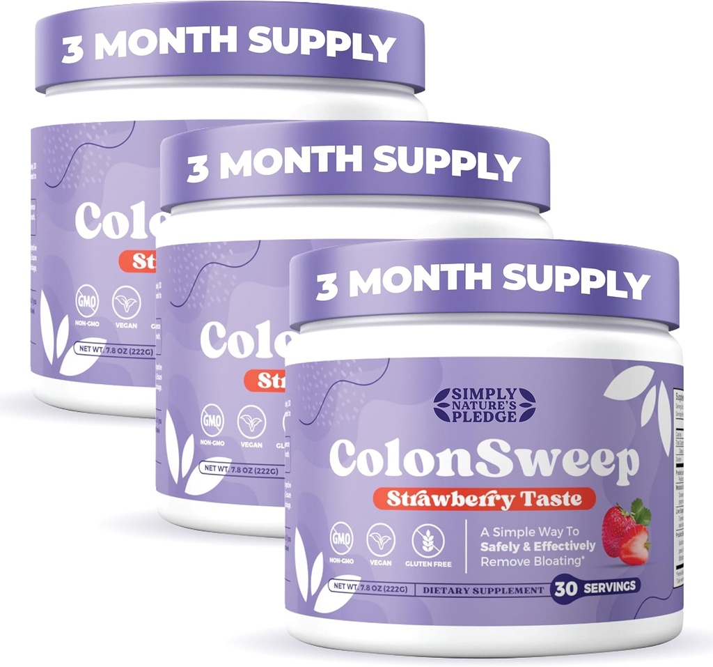 ColonSweep - Jahodové ochucené probiotické Psylium Husk Powder Colon Cleanser, 7.8 oz. Příplatek fiber podpora pro zdraví gut - Čistota pro nadýmání pomoc & detox- 30 Služeb (balení 3)