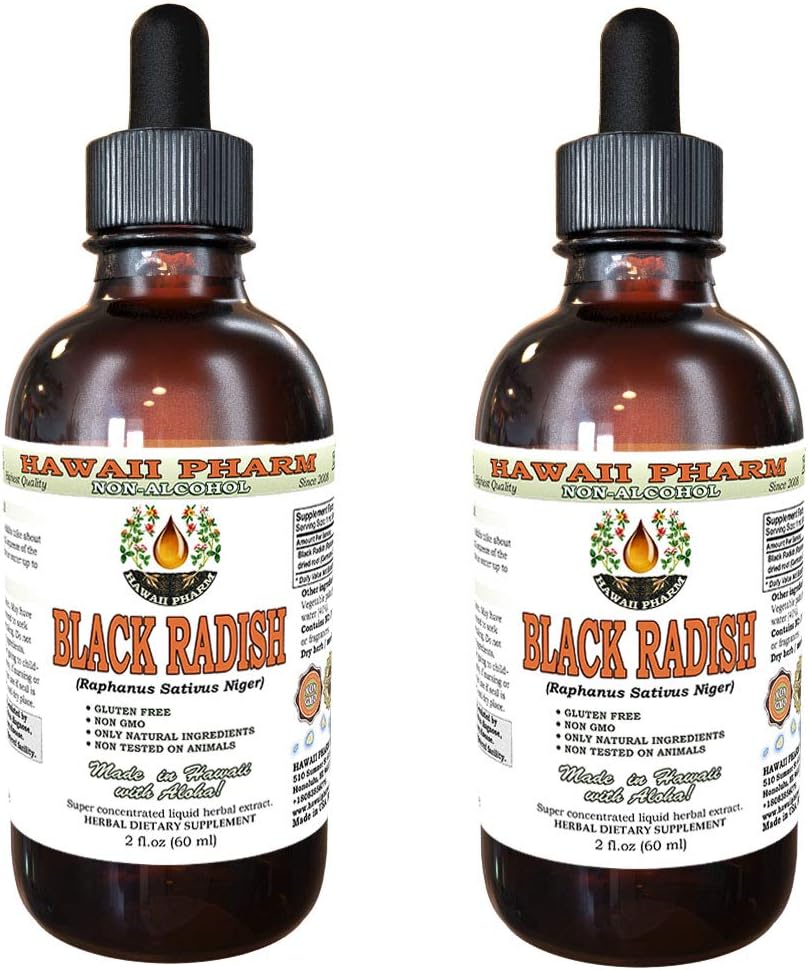Hawaii Pharm Black Radish Alcohol- Free Liquid Extract, Black Radish (Raphanus Sativus Niger) Sušený Root Glycerite přírodní bylinný dodatek 2x2 oz