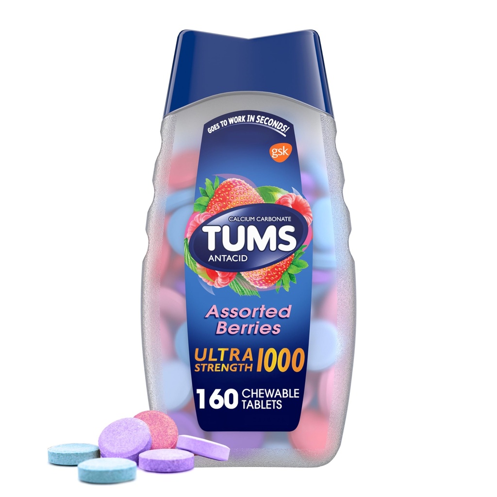 TUMS Ultra síla Žvýkací Antacida Tablety pro pomoc při pálení žáhy a kyselé požití Relief, Agrid Berries - 160 Počet