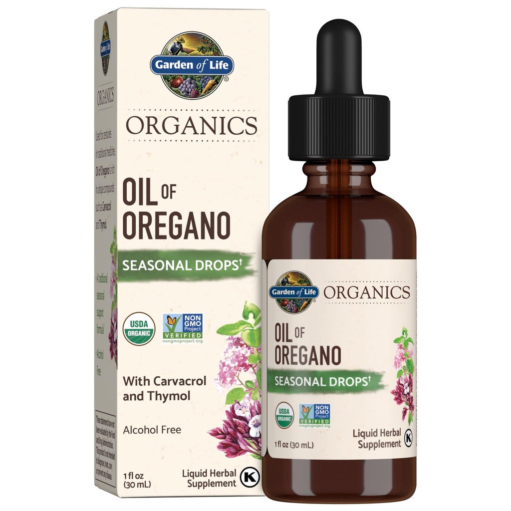 Zahrada života Organics Oil of Oregano Sezónní kapky 1fl oz (30 ml) Tekutý, Koncentrované rostliny na bázi imunitní podpory - Alkohol- Free, Organic, Non- GMO, Vegan & gluten zdarma Bylinné doplňky