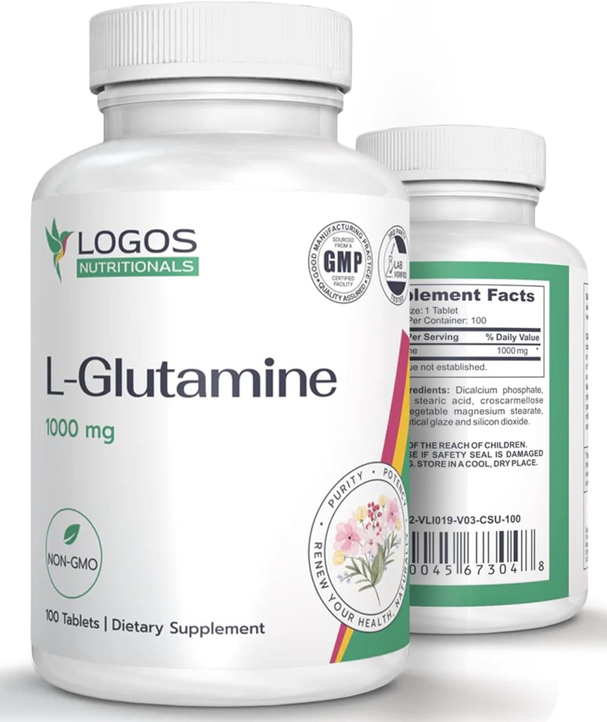 L Glutamin 1000mg FLAVIS 124; dodatek stravy pro svalovinu FLAVIS 124; Non- GMO L- Glutamin pro Gut Health and Lining FLAVIS 124; Neochucené pilulky (100 Počet)