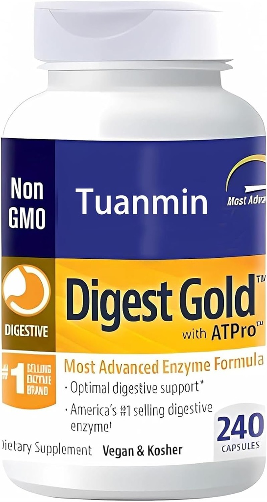 Digest Gold + ATPro Enzyme Dodatek - Maximální pevnost Formule pro trávicí zdraví - Podporuje Digestion of Large Meals, Pomáhá snížit nadýmání & Gas, 240 Kapsle