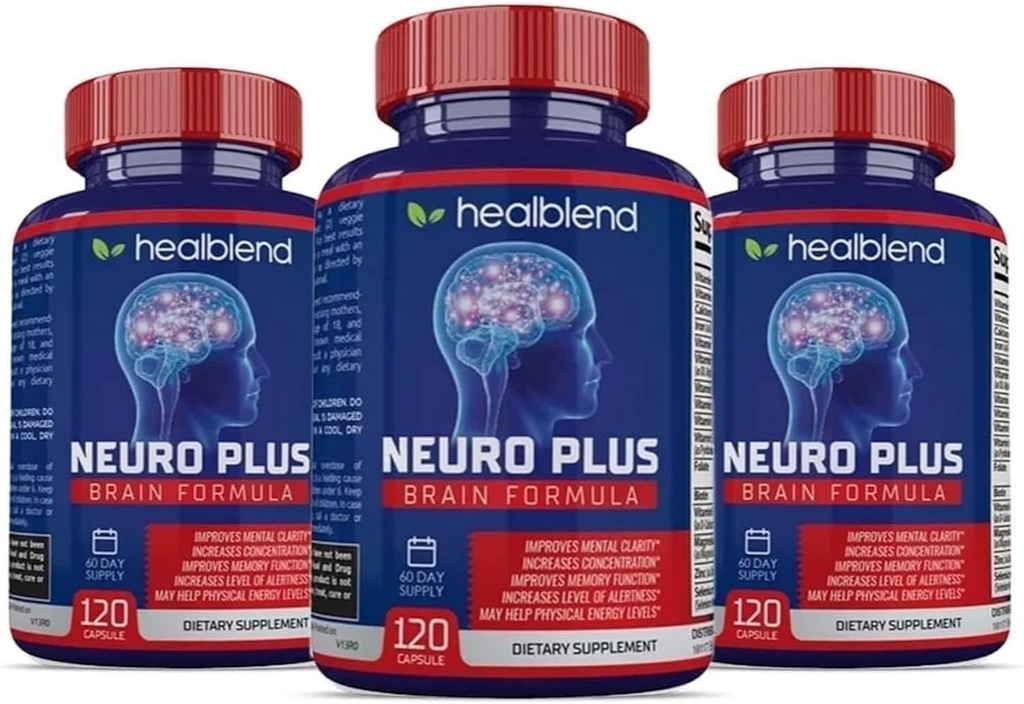 Neuro Plus Brain & Focus Formule - Mozkový Booster Dodatek, Podporuje Duševní Clarity & Focus - Vylepšení Koncentrace & Duševní energie - 120 Kapsle (3 Pack)
