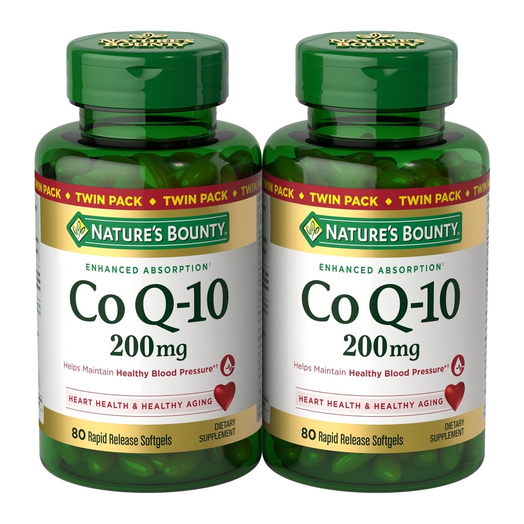 Nature 's Bounty CoQ10 200 mg Softgels, Heart Health & Cellular Energy Support, Twin Pack, 160 Rapid Release Softgels