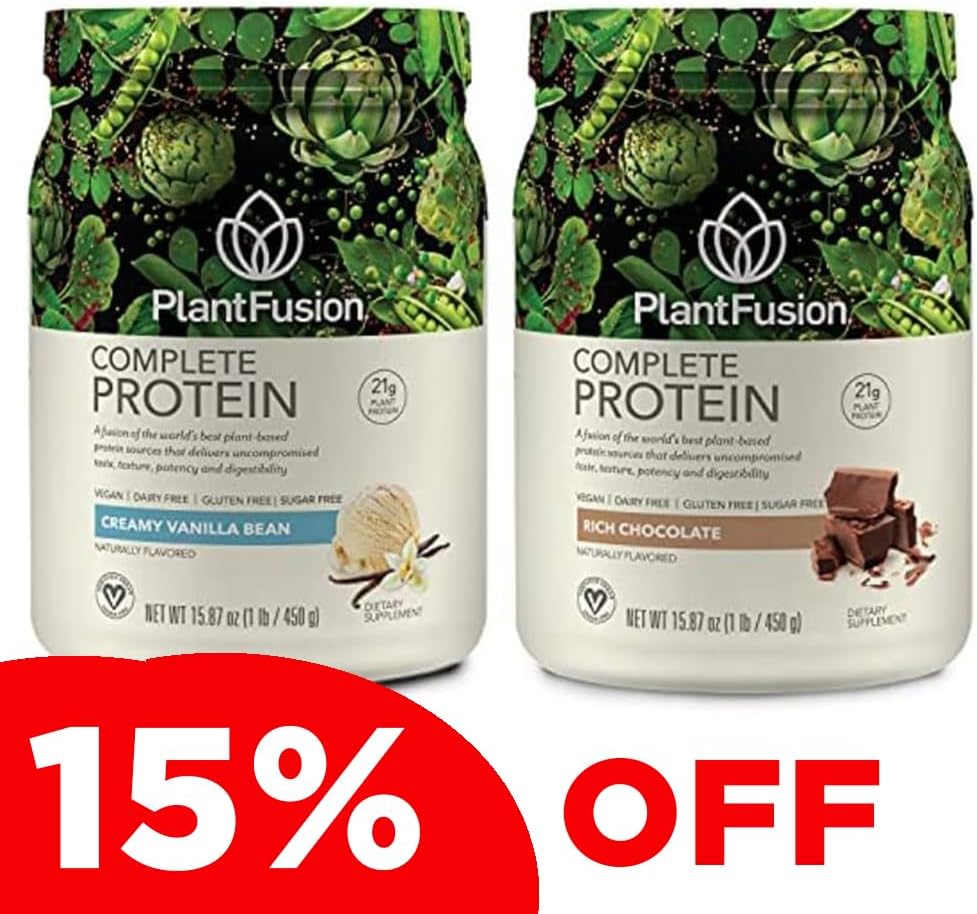 PlantFusion Kompletní rostlin Pea Protein Powder Bundle, Non- GMO, Vegan, mléčné výrobky Free, Gluten Free, Soy Free, Alergie Free w / Digestive Enzymes, Dietní dodatek, Vanilla Bean a čokoláda 1 Pound