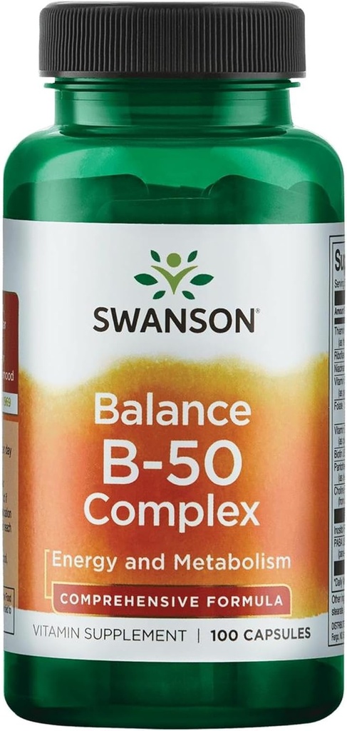 Swanson B-50 Complex - Doplněk vitamínu Podpora energie a metabolismu - May Support Heart Health, Paměť & Support - (100 Kapsle)