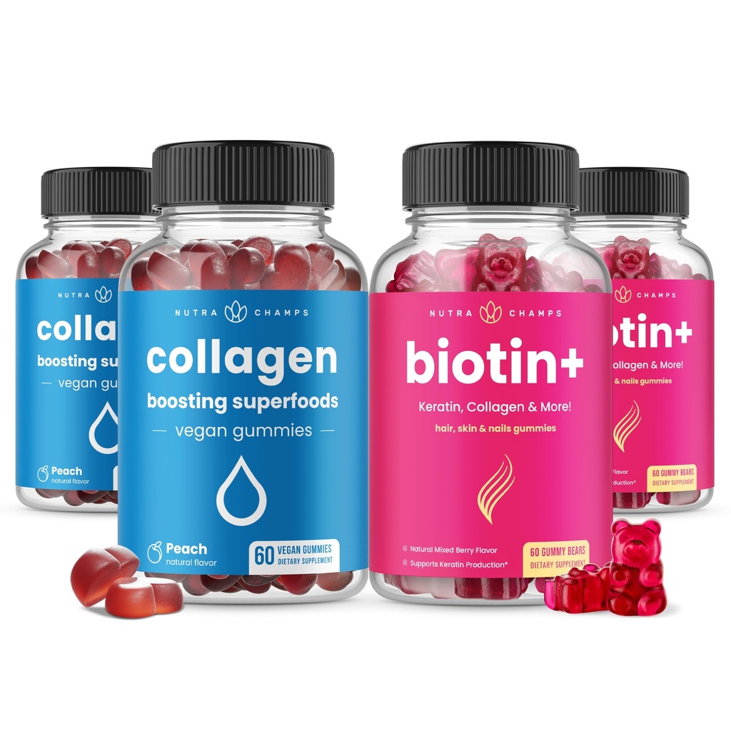 NutraChamps Kompletní vlasy, kůže a nehty Bundle. Biotin, kolagen, keratin