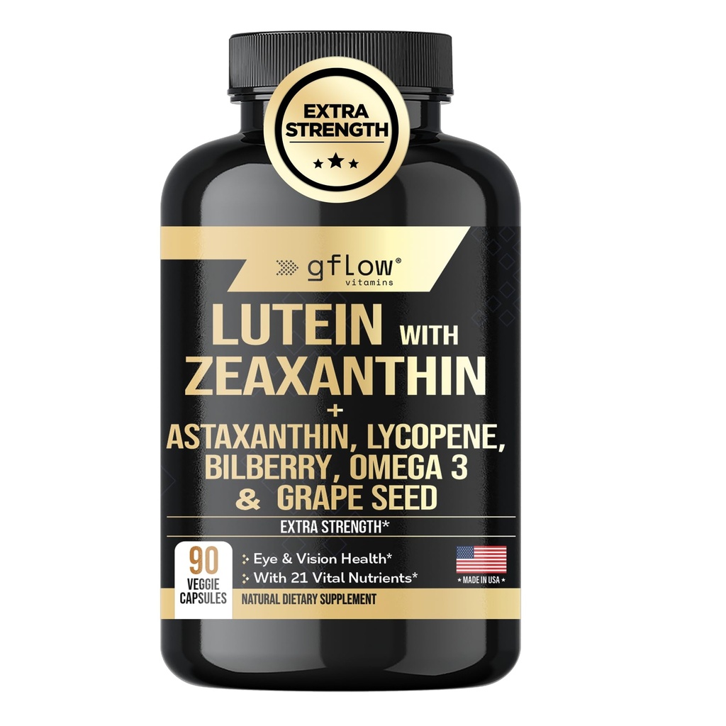 Lutein a Zeaxanthin doplňky - Pokročilé oční vitaminy s Astaxanthin, Omega 3, Resveratrol, Bilberry, Lycopene, Quercetin, Ginkgo Biloba, Vitamin D Vision 124; Zdravotní vidění; Vyrobeno v USA
