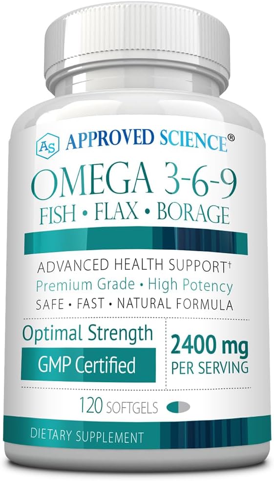 Schválená věda Omega 3-6-9-2400mg Denní směs ryb, lněných semínek a brusiva s vitaminem E - Wellness Support - Non- GMO, Mercury- Free - 120 Softgels - 2 měsíce