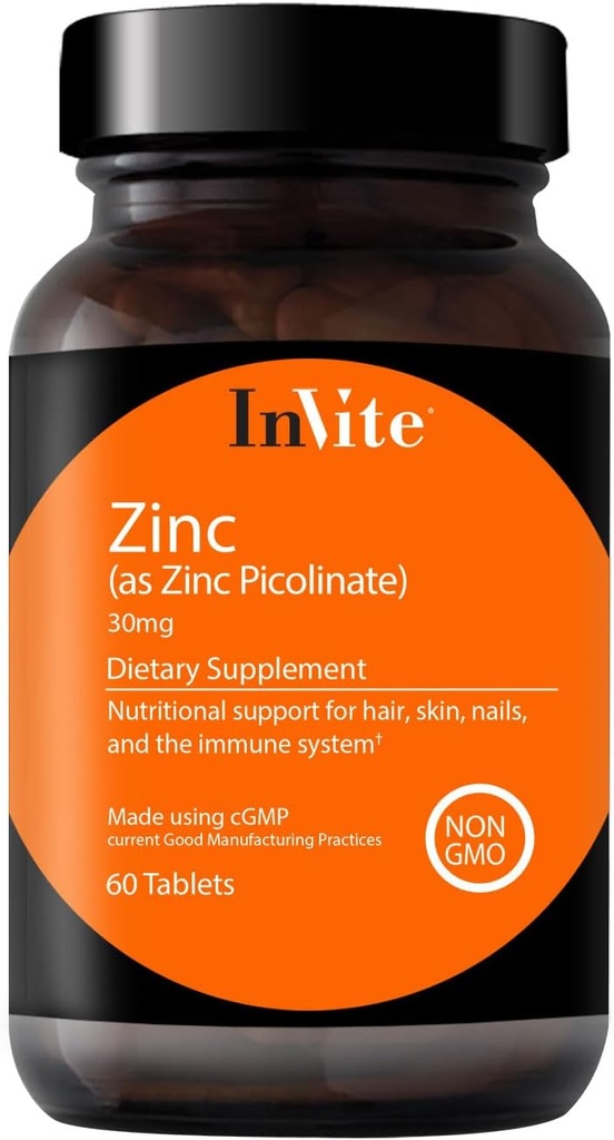 InVite Health Zinek Pikolinát - 30 mg jako zinek Pikolinát - podporuje imunitní, nehtové, kožní a vlasové zdraví - 60 tablet (2- Pack)