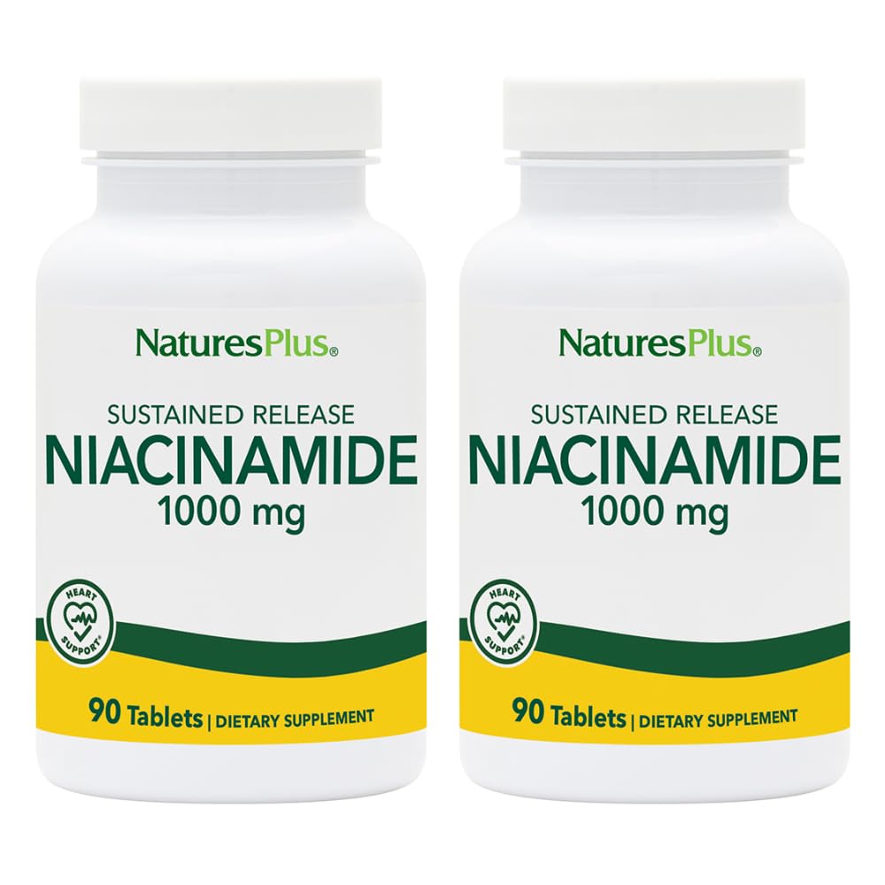 NaturesPlus Niacinamide 1000 mg - 90 Sustained Release Tablets, Pack of 2 - Supports Immune & Skin Health, Energy Production & Brain Function - Vegetarian, Gluten Free - 180 Total Servings