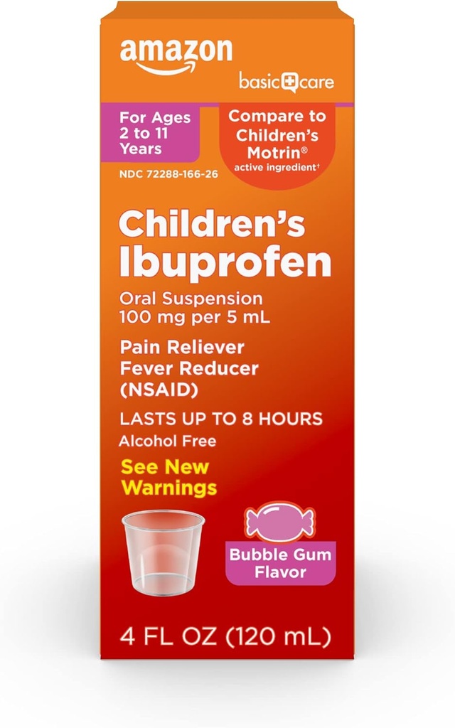 Ibuprofen Basic Care Children 's Oral Suspension, 100mg, Bubblegum, 4 fl oz (balení po 1)