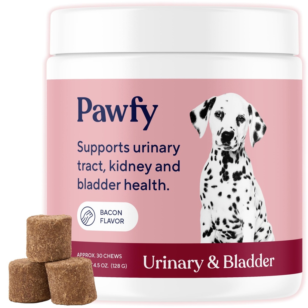 Pawfy Dog UTI dodatek 124; Cranberry & D-Mannose pro močový trakt & močový měchýř zdraví 124; Ideální pro senior psy 124; Močové trakt kontroly infekce 124; Psí vitaminy a doplňky - 30 Žvýkačky