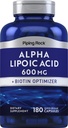 Piping Rock Alpha Lipoic Acid 600mg CLAS124; 180 Kapsle 124; Plus Biotin Optimizer CLAS124; ALA dodatek CLAS124; Non- GMO, gluten zdarma