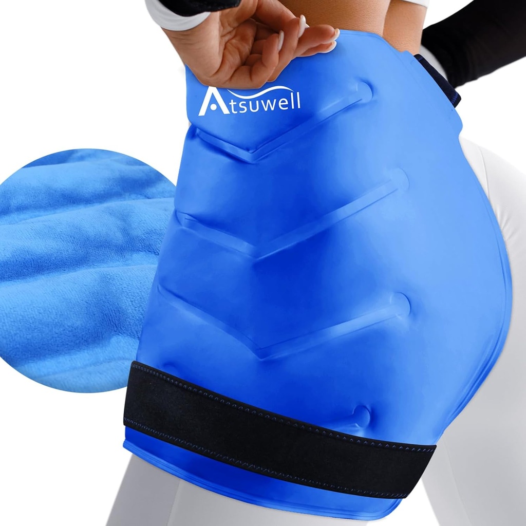 Atsuwell XL Hip Ice Pack Wrap, Gel Cold Pack for Hip Care, Reusable Ice Pack for Hip Replacement, Soft Plush Lined Cold Compress for Hip, Knee, Back, Blue
